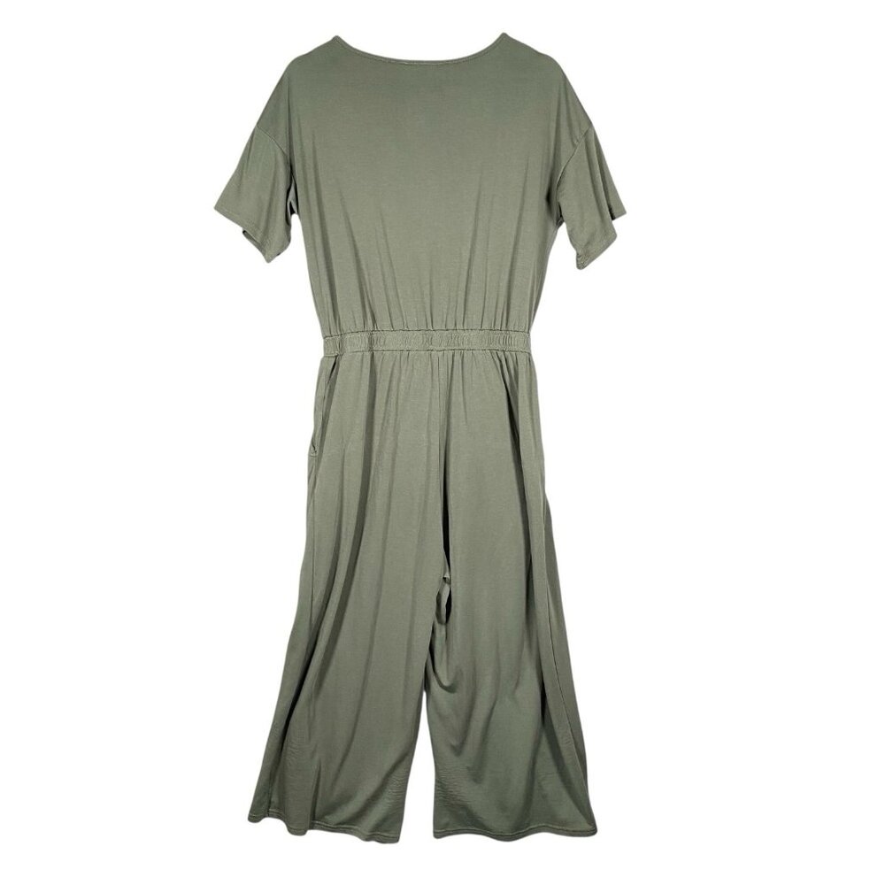 Umgee Wide Leg Crop Jumpsuit Size M Olive Moss Green Boho Beachy Resort Vacation - Picture 2 of 12